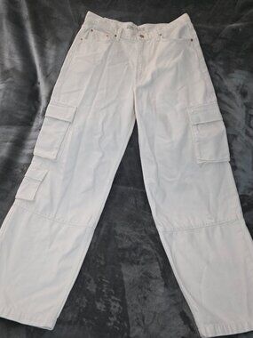 Mother Snacks White Cotton Denim Cargo Pants Size 30
